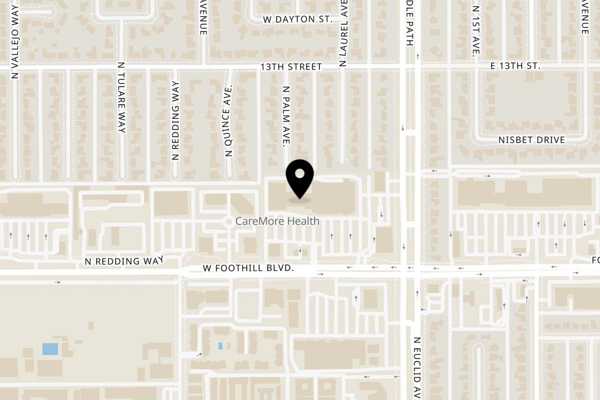 Map showing the location of Upland Pizza Company on 121 W Foothill Blvd Ste. B in Upland