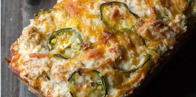 Cheesy Bread with Bacon, Cheese, Jalapeño.