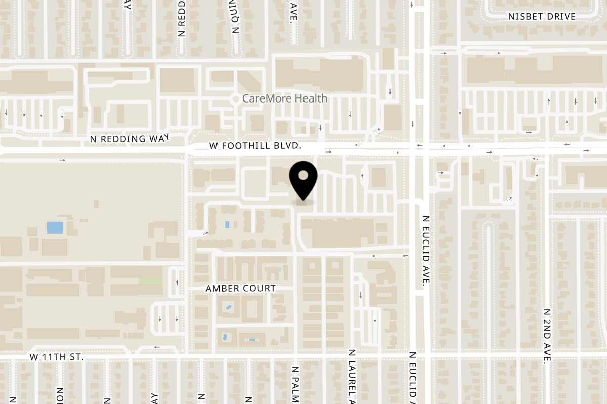 Map showing the location of Upland Pizza Company on 121 W Foothill Blvd Ste. B in Upland